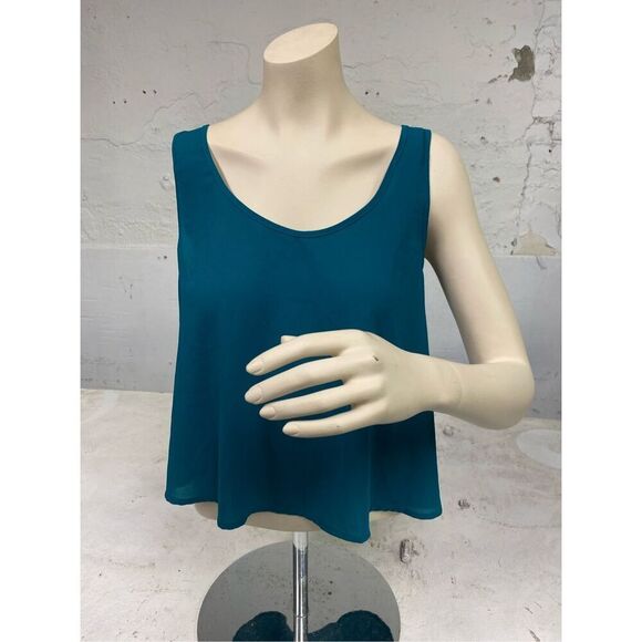 FOREVER 21 Teal Green Semi-Shear Billowing Tank Top Blouse Lady’s Size Small - Picture 1 of 5